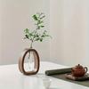 1pc Walnut Solid Wood Flower Set Hotel Decoration Simple Glass Plant Flower Arrangement Mini Aquatic Vase Hydroponic Flowerpot