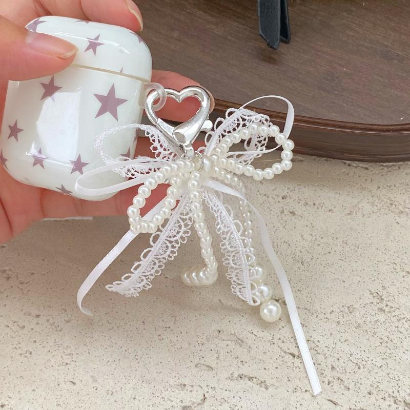 Y2K Sweet Lace Imitation Pearl Bow Keyring Ins Style Bowknot Keychain Trendy Girly Key Holder Bag Pendant Girls Gift