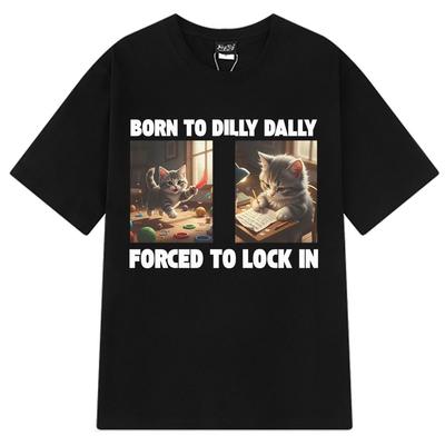 Né pour flâner Forcé de se enfermer T-shirts meme chat drôles hommes femmes T-shirts tendance esthétique 100% coton décontracté T-shirts Harajuku