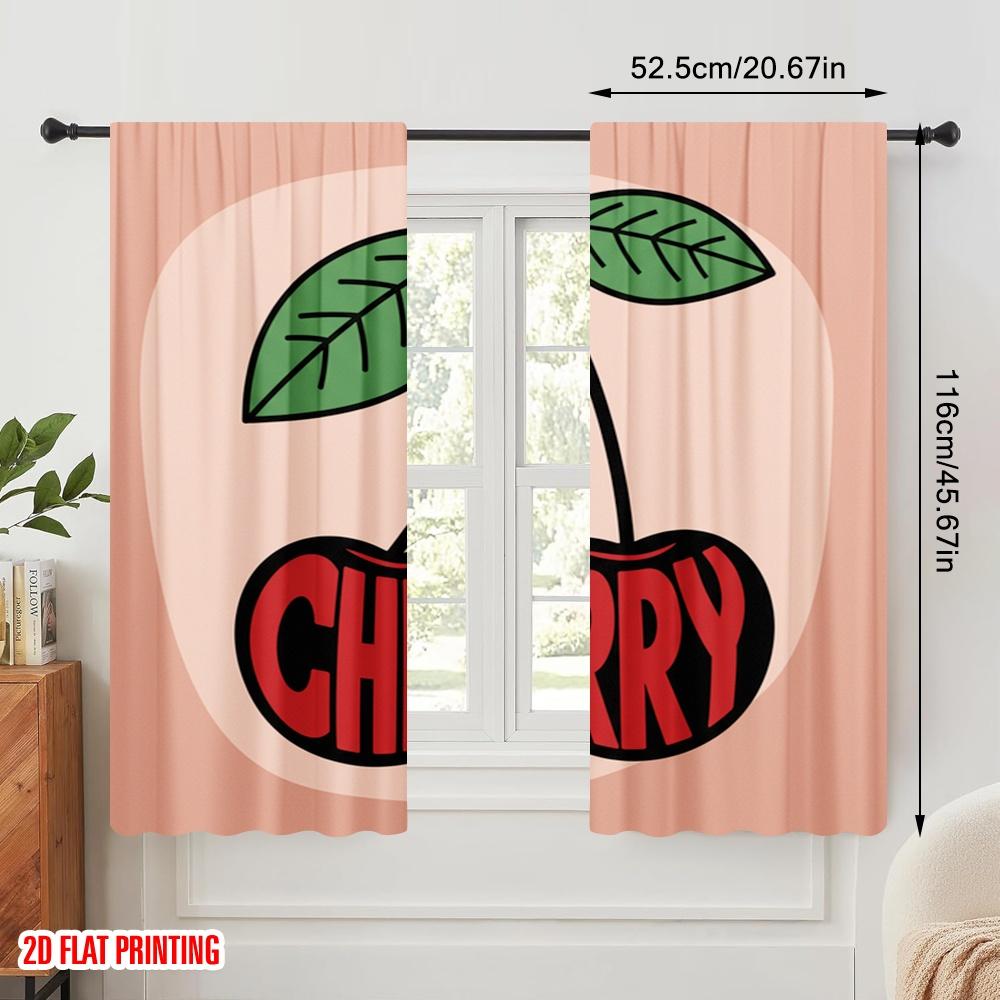 2pcs 2D Flat Printing Curtains Cherry Fruit Polyester Without Electricity Party Decorations Perfect for All Season Celebrations