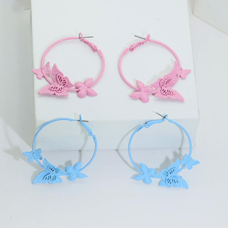 Spray Paint Butterfly Round Earrings Fresh and Sweet Fashion Versatile Stud Earrings Niche Temperament High-end Earrings Women