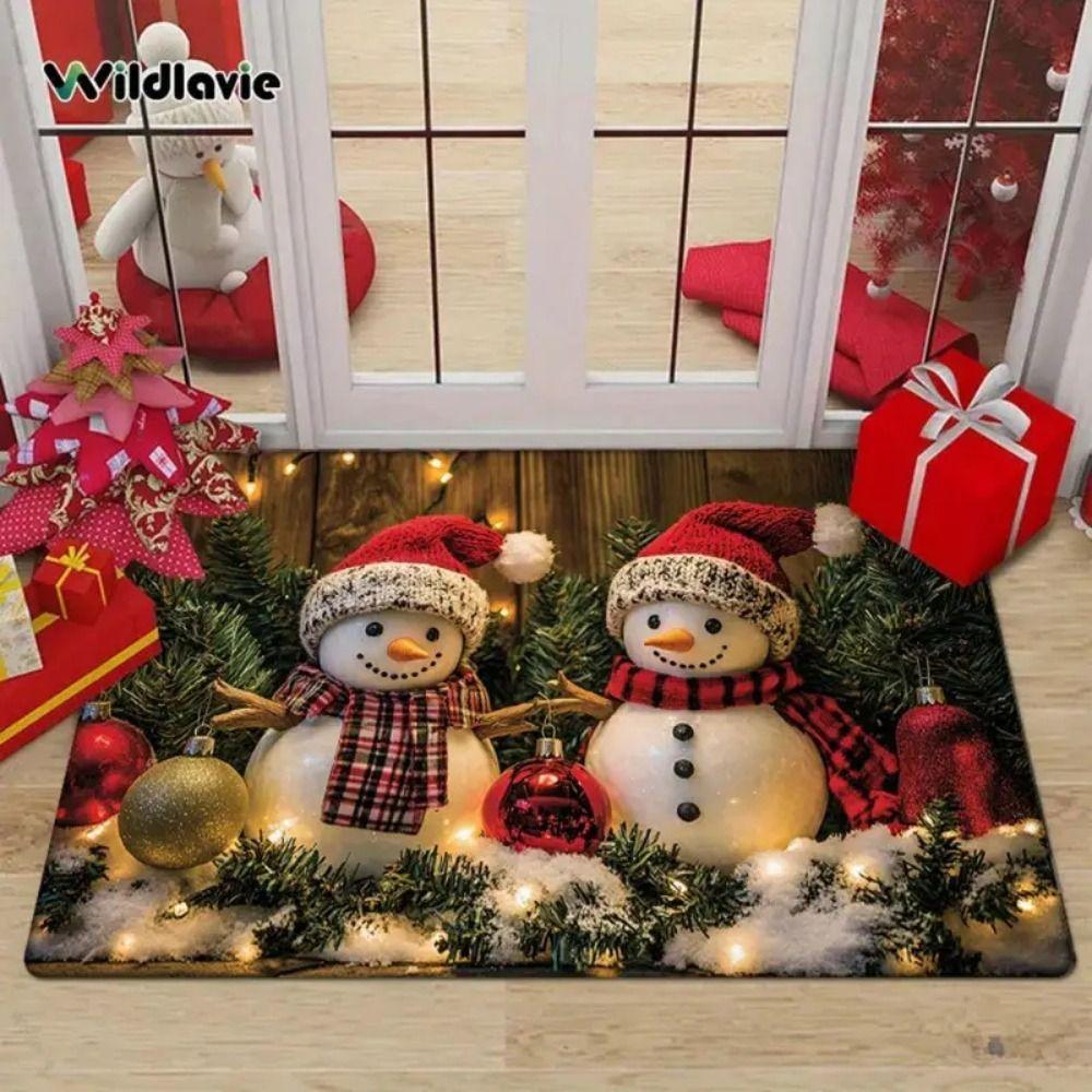 Quick Dry Xmas Non-slip Area Bath Rug Square Toilet Entrance Mud Mat Christmas Decorations
