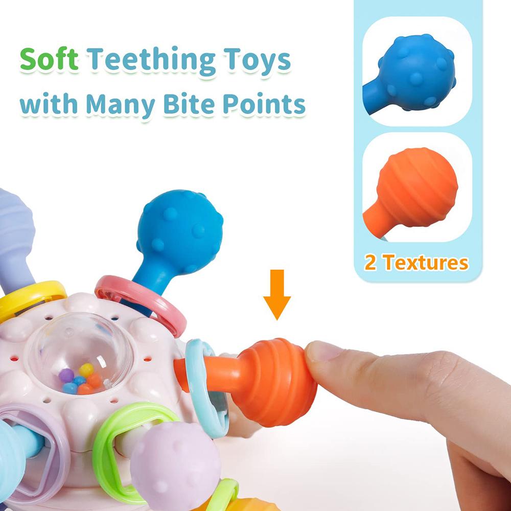 Baby Toys 0 12 Months Silicone Sensory Teether Rotating Rattle Ball Toys Grasping Activity Baby Development Toy Baby Shower Gift