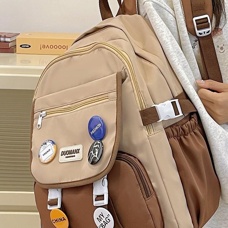 Schoolbag female ins Korean version girl versatile schoolbag lightweight solid color large capacity junior high school student computer backpack