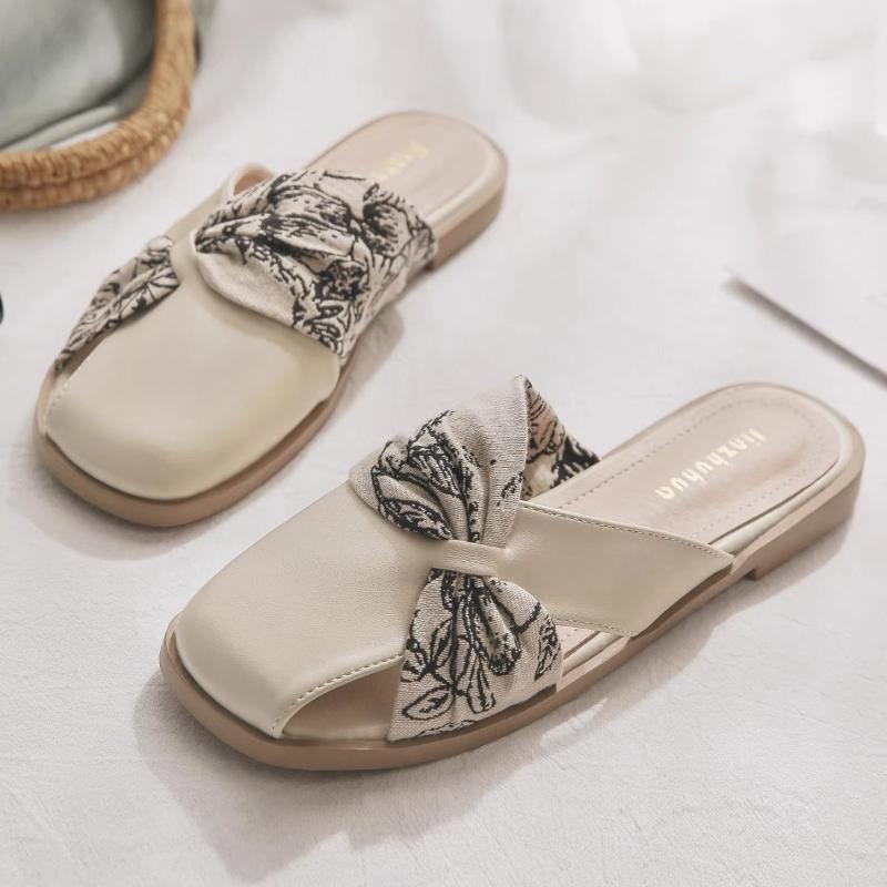 Women's summer gentle no heel lazy people a footstool flat bottom Baotou half slippers