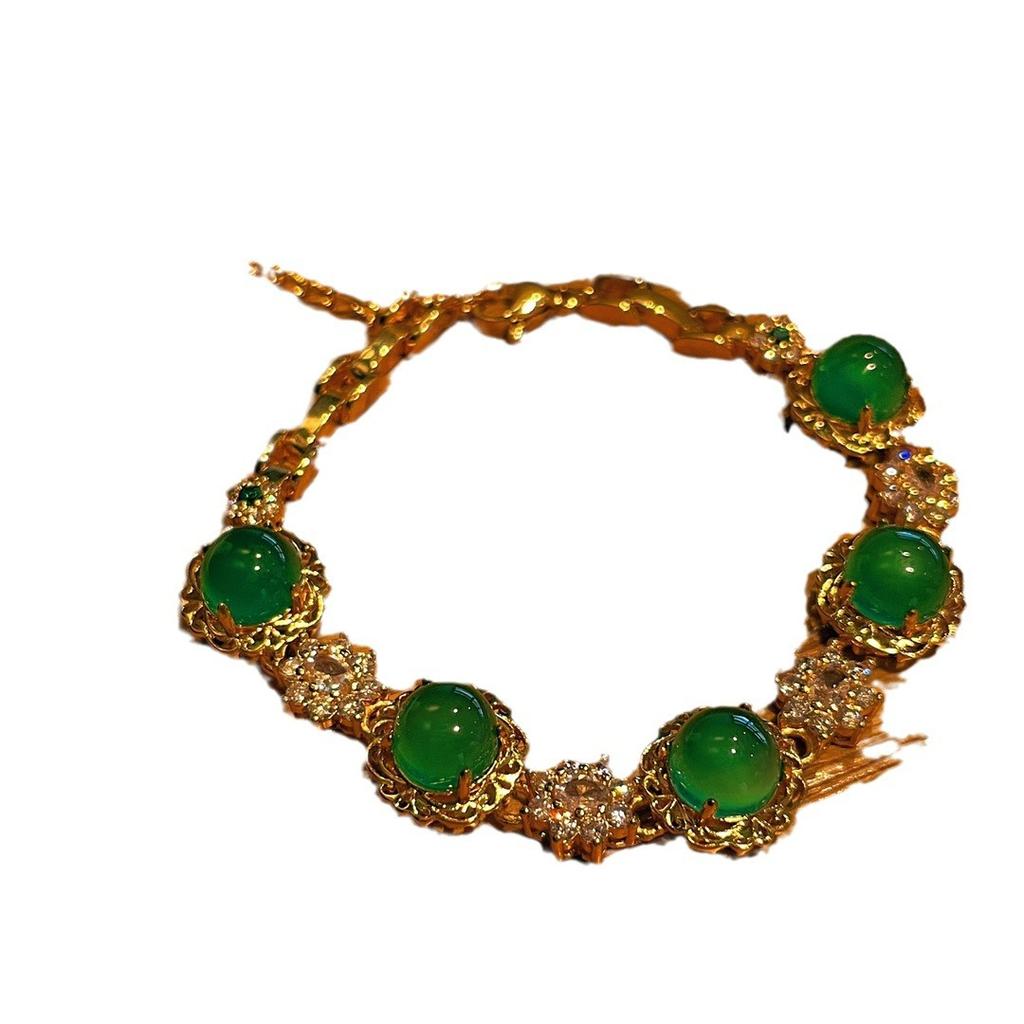 Bracciale in Agata Verde Naturale Verde Yang Verde Calcedonio da Donna Aperto Leggermente Intarsiato, Ripresa Reale Fedeltà