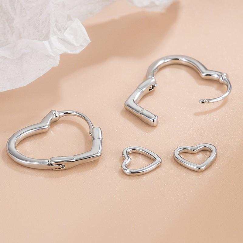 Silver Color Double Heart Hoop Earrings for Women Korean Y2K Style Simple Ear Bukle Jewelrys Accessory Gifts