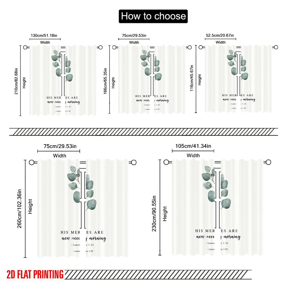 2pcs 2D Flat Printing Window Treatment Curtains His Mercies Are New Morning Polyester Without Electricity Seasonal Party &