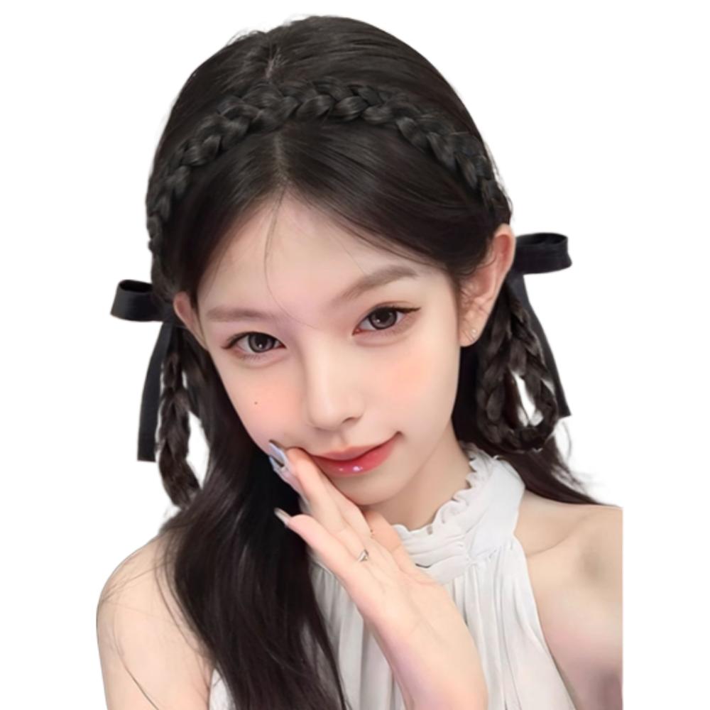 Headdress Bow Braided Headband Cute Lop-Eared Rabbit Bun Twist Braid Wig Bun Daily
