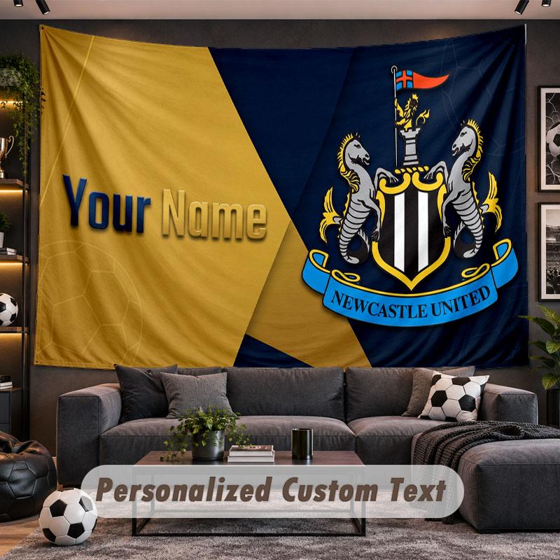 Wall Hanging Tapestry Custom NameNewcastle United FC Pattern Personalized Printed Fabric Wall Decor