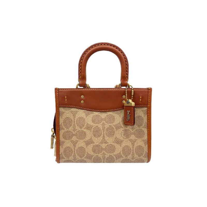 

COACH handbag Rogue 17 carriage logo classic presbyopic commuter fashion canvas with leather Tote bag Tote bag shopping bag small size women s brown коричневий