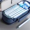 High Capacity Pen Case with Handle 5 Section Canvas Pencil Case Large Pencil Pouches Travel Cosmetic Bag 24x8.5x11cm