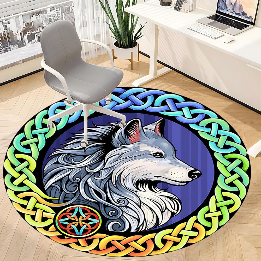 1pc Wolf Celtic Knotwork Chair Carpet for Office, Soft, Non Slip Polyester Mat, Office, Entryway, Living Room, Bedroom