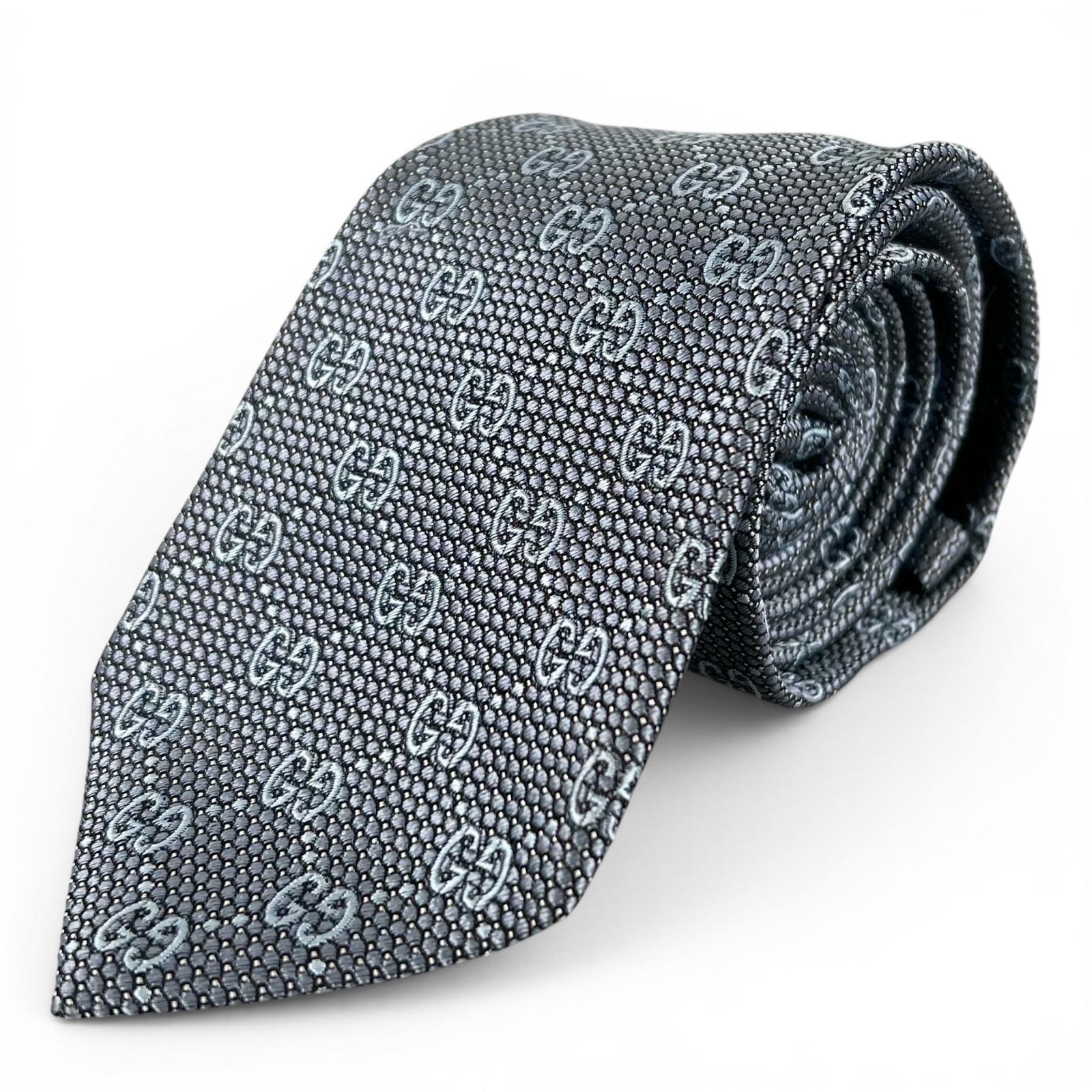 Excellent GUCCI tie GG pattern jacquard blue silk mens Used