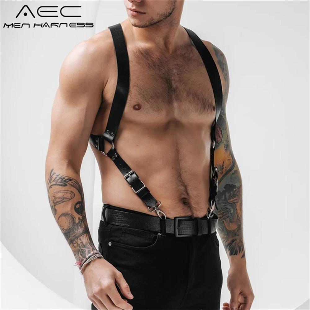 Fetish Gay Men Sexy PU Leather Harness Male Lingerie Adjustable Body Punk Style Belts BDSM Bondage Harajuku Garter For Adult