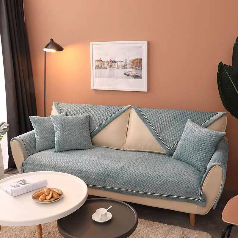 Solid Color Plush Sofa Cushion Winter Fabric Modern Simple Universal Non-slip Living Room Cushion Custom Sofa Cover