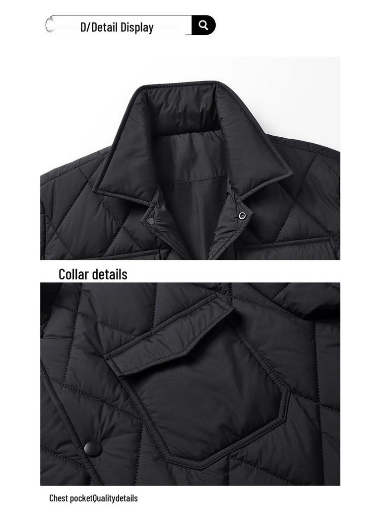 2024 Winter Men's Plus Size Quilted Jacket: Loose Fit, Solid Color, Two-Way Zipper, Warm Cotton