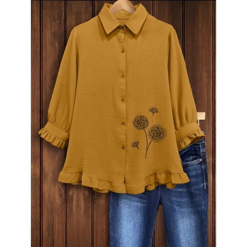 QICED Women's Fashion Casual Long Sleeve POLO Neck Blouses & Shirts Casual Chic