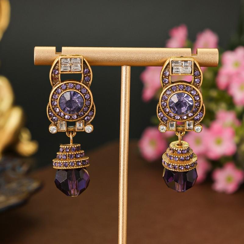 Vintage Floral And Bird Pattern Earrings Retro Palace Style Light Luxury Artistic Diamond-Studded Elegant Jewelry Gift