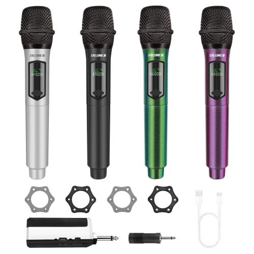 

TALOMEN Wireless Microphone, 4-Piece Handheld Karaoke System with Fixed Frequency 160ft Moving Coil Microphone and 6.35mm Receiver for Presentations,