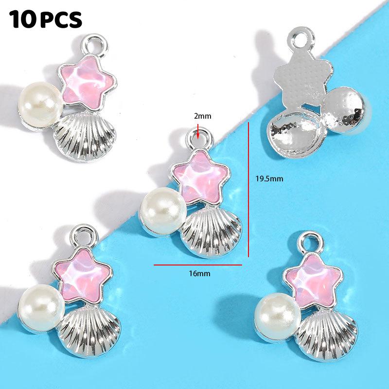 10Pcs Alloy Mixed Style, Inlaid Pink Resin Star And Moon Pendant, Diy Necklace, Bracelet Accessory