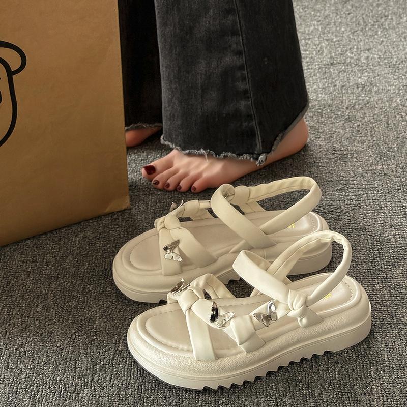 Fashion Sandals Women's Summer Fashion Thick Bottom Roman Shoes Casual Beige Black Flat Cross Strap Slip On Sandales for Women 2025