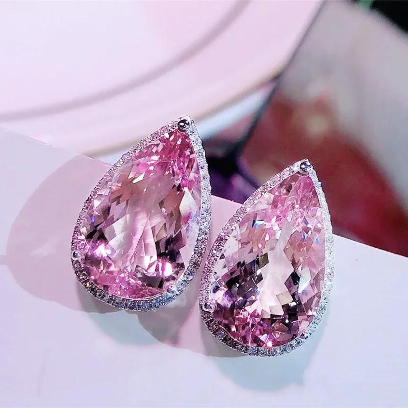 Exquisite Women'S Earrings Pink Zircon Romantic Wedding Accessories High End Anti Allergy And Beautiful Engagement Jewelry