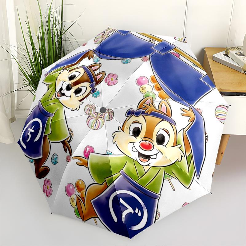 

1pc Chip n Dale s Festive Treats Automatic Opening and Closing Umbrella, Lightweight 3-Fold, With Cute Cartoon Characters, Suitable for Ho