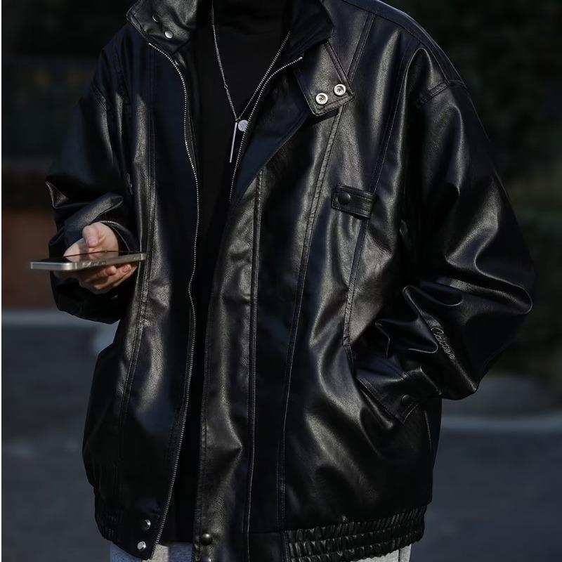 

Мужская осенняя американская мода свободный крой куртка пилота из искусственной кожи XL чёрный