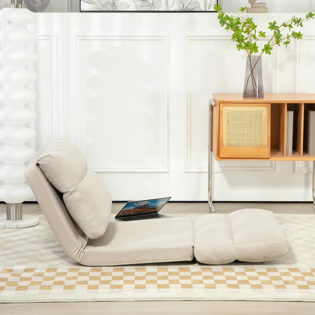 Puff com Função de Cama, Encosto Reclinável, Dobrável, até 120kg, 70 x 72 x 56 cm, Bege
