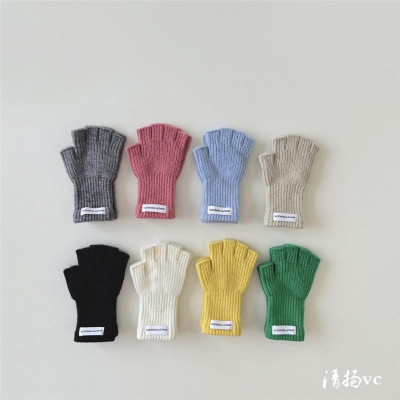 -Year-old children's gloves winter warm dew finger gloves wool five fingers students solid color half fingers