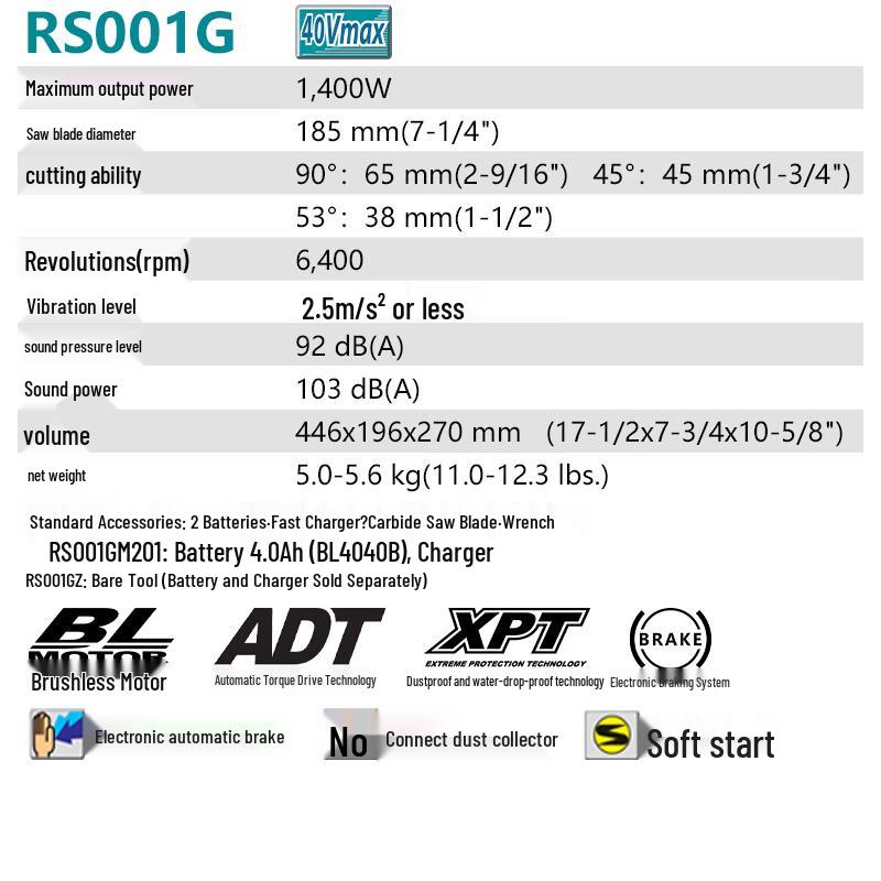 Makita RS001GZ 185mm Cordless Circular Saw CN plug (adapter included)