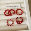 Red Dripping Oil Love Beaded Elastic Rope Ring Female Retro Personality Fashion Commuting Simple Versatile Ring Ring