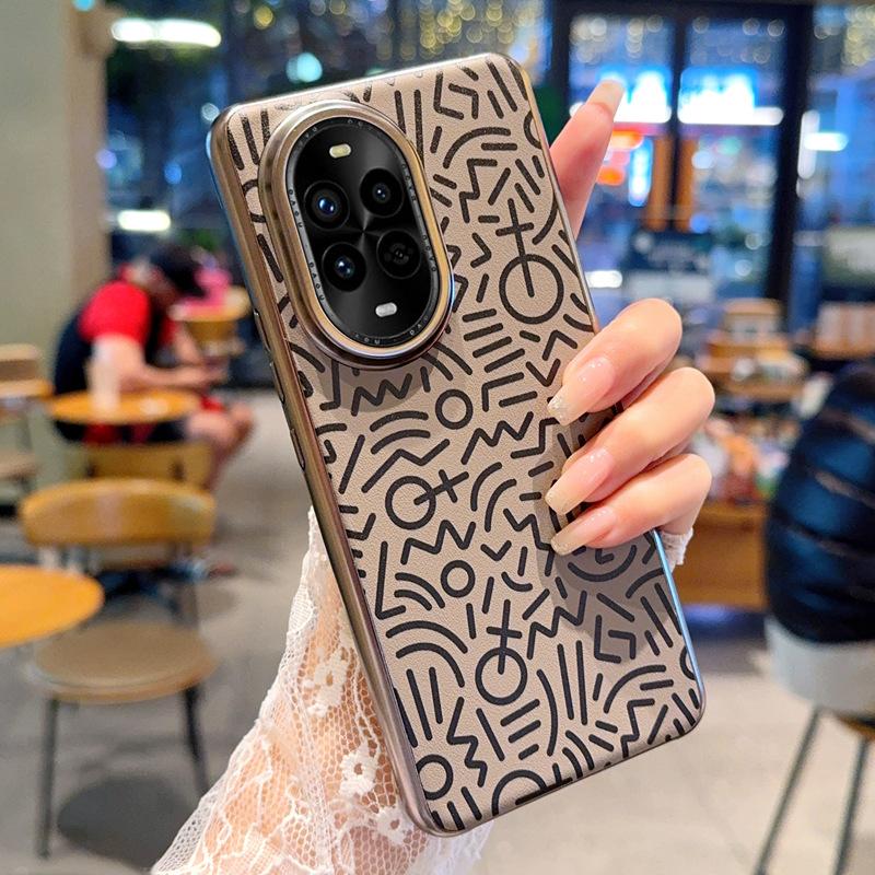 For Huawei Nova 13 13 Pro 12 Plated Graffiti Large Hole Metal Lens Ring Anti-Fingerprint Anti-Drop Phone Case