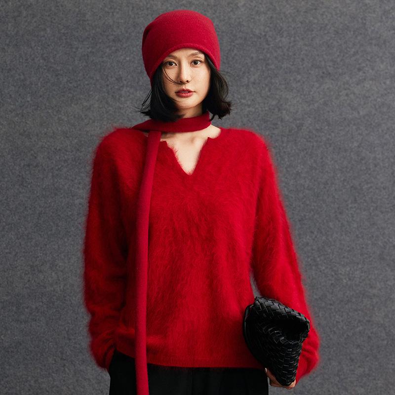 Women's Thickened Cashmere V-Neck Sweater - Autumn/Winter Knitwear