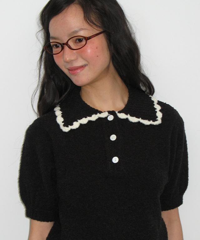 RONRON Handmade Collar Short Sleeve Knit Black