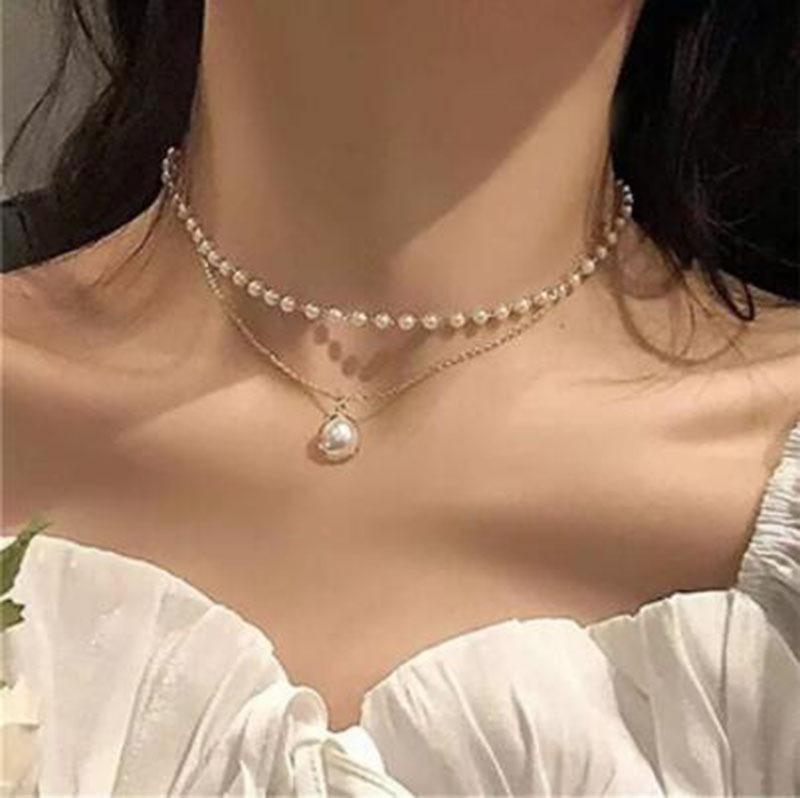 Colier la modă cu perle neregulate pentru femei: Choker cu mărgele high-end, accesoriu nișă pentru claviculă