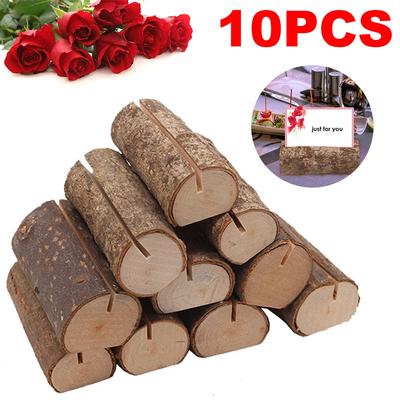 Rustikaler Tischkartenhalter aus natürlichem Holz 10 Stück Tisch Holz Namensnummer Foto Halter Menüständer Hochzeitsfeier Dekoration