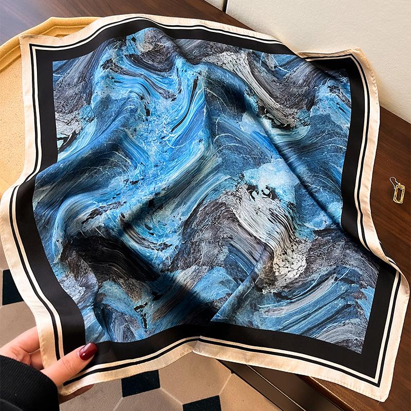 Spring versatile lake silk scarf women s new fashion light luxury mulberry silk scarf commuter plain crepe satin small square scarf 53cm