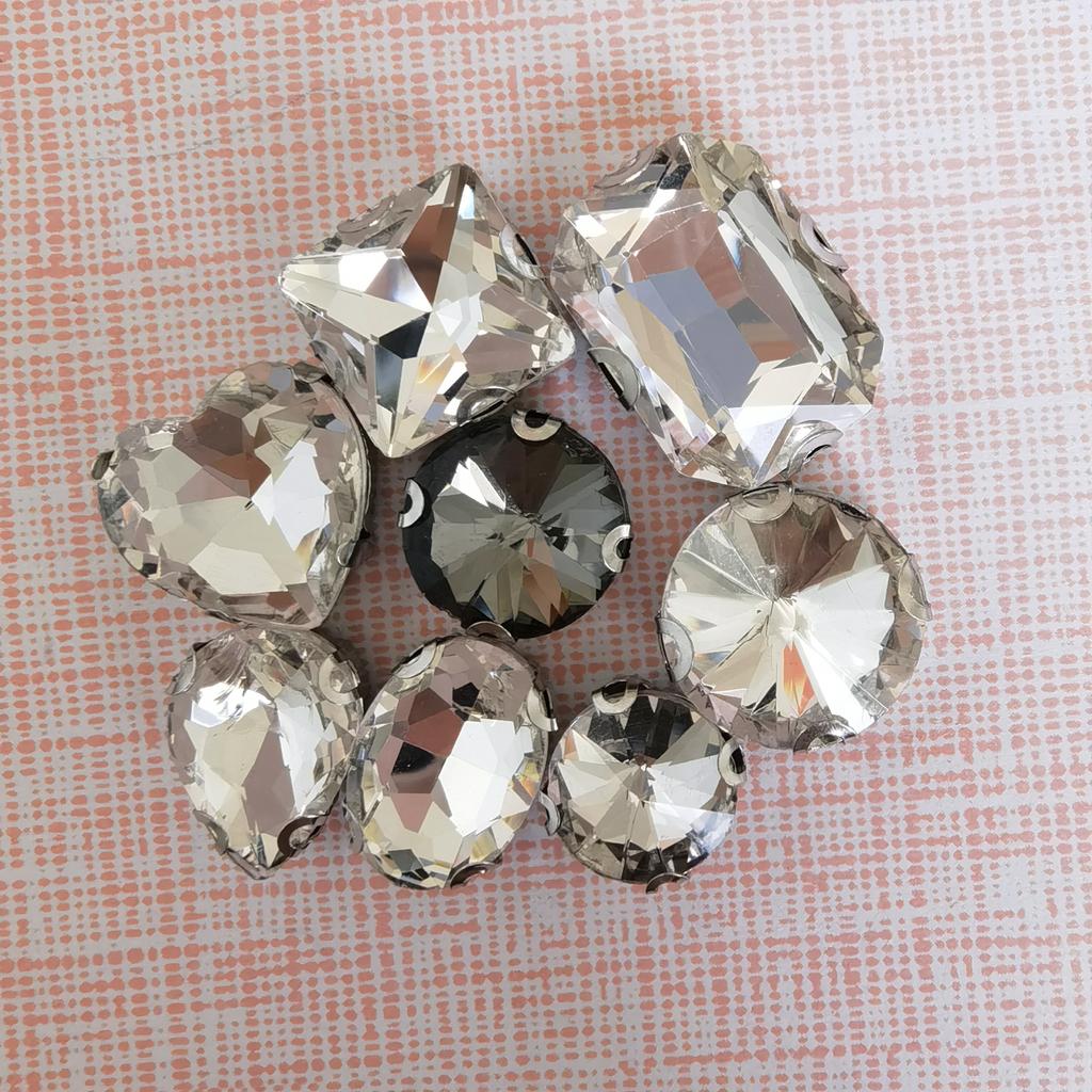100pcs Mixed Shape Crystal Glass Stainless Steel Claw Rhinestone Clothing Applique Stones Flat Back Sew on for Dress
