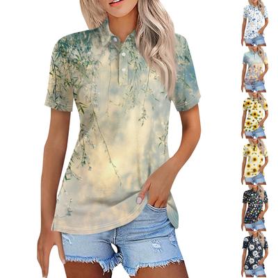 Women's Fashion Casual Lapel Short Sleeve Print Shirt Women's Button Up Tops