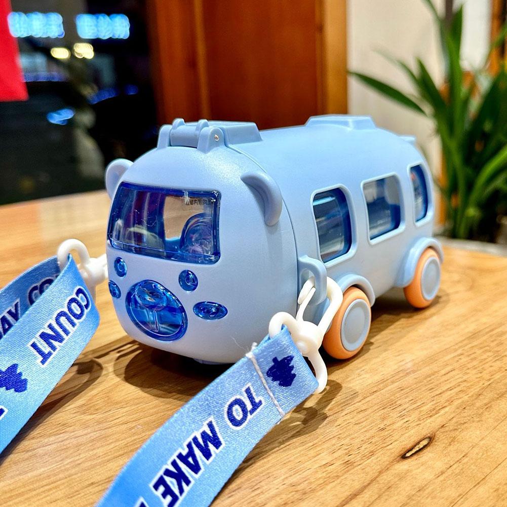 500ML Bus Shape Cute Car Water Bottle with Movable Wheels & Strap Water Jug  Leakproof for Sports Camping Picnic