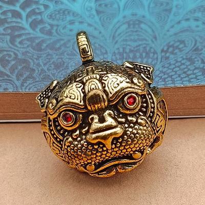 Colgante de campana Feng Shui con cabeza de tigre de latón - Amuleto retro de tigre de cobre para llavero de coche