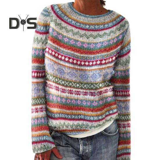 

Женский свитер с круглым вырезом, длинным рукавом, графическим принтом, пуловер, свитер свободного кроя, толстый теплый трикотаж, повседневная одежда M синий