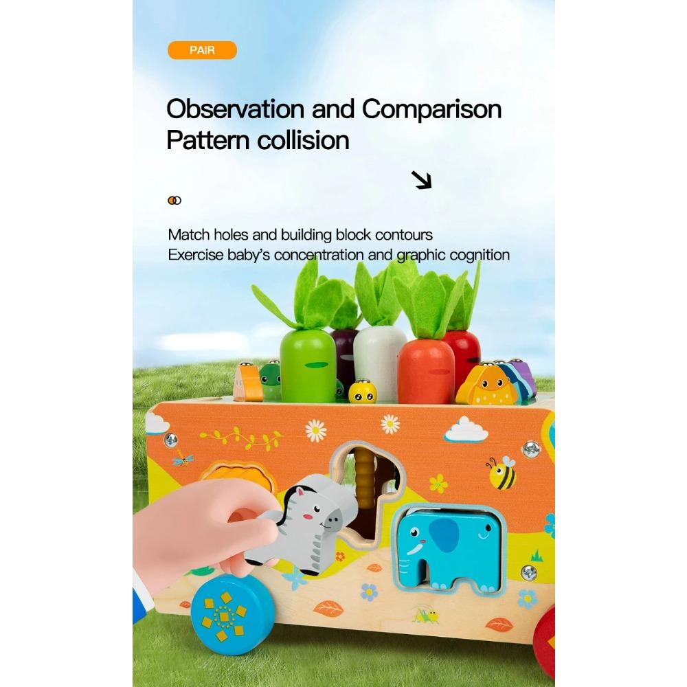 Children's Wooden Multi Functional Animal Shape Matching Toy Puzzle Pulling Carrot Game Baby Fishing Cart Building Blocks