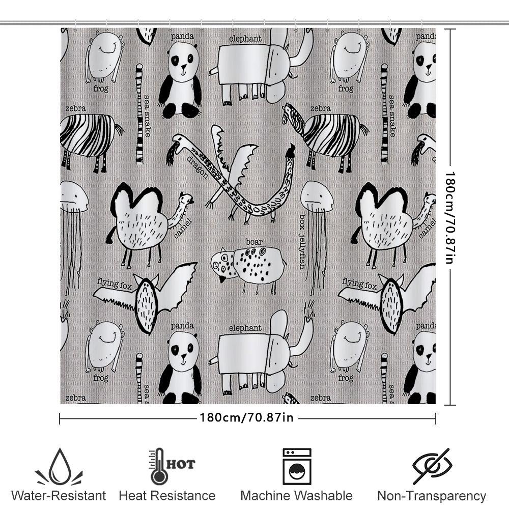 Cute Animal Shower Curtain Forest Deer Fox Rabbit Pattern Bathroom Decor Waterproof Home Textile Room Divider