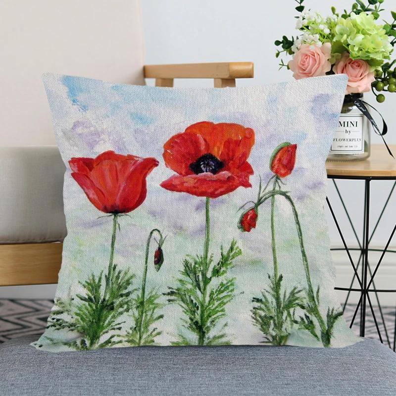 Rote Mohnblume Kissenbezug Schlafzimmer Heimdeko Schönes Geschenk Quadratisch Weich