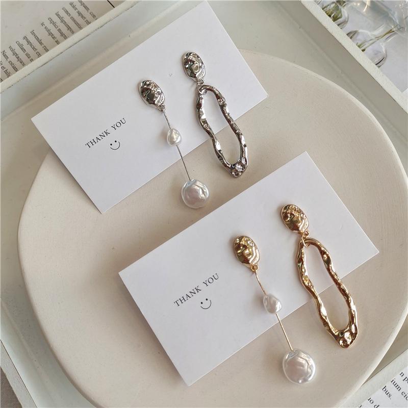 Geometric Pearl Earrings Asymmetrical Earrings Personality Irregular Fashion Baroque Style Earrings