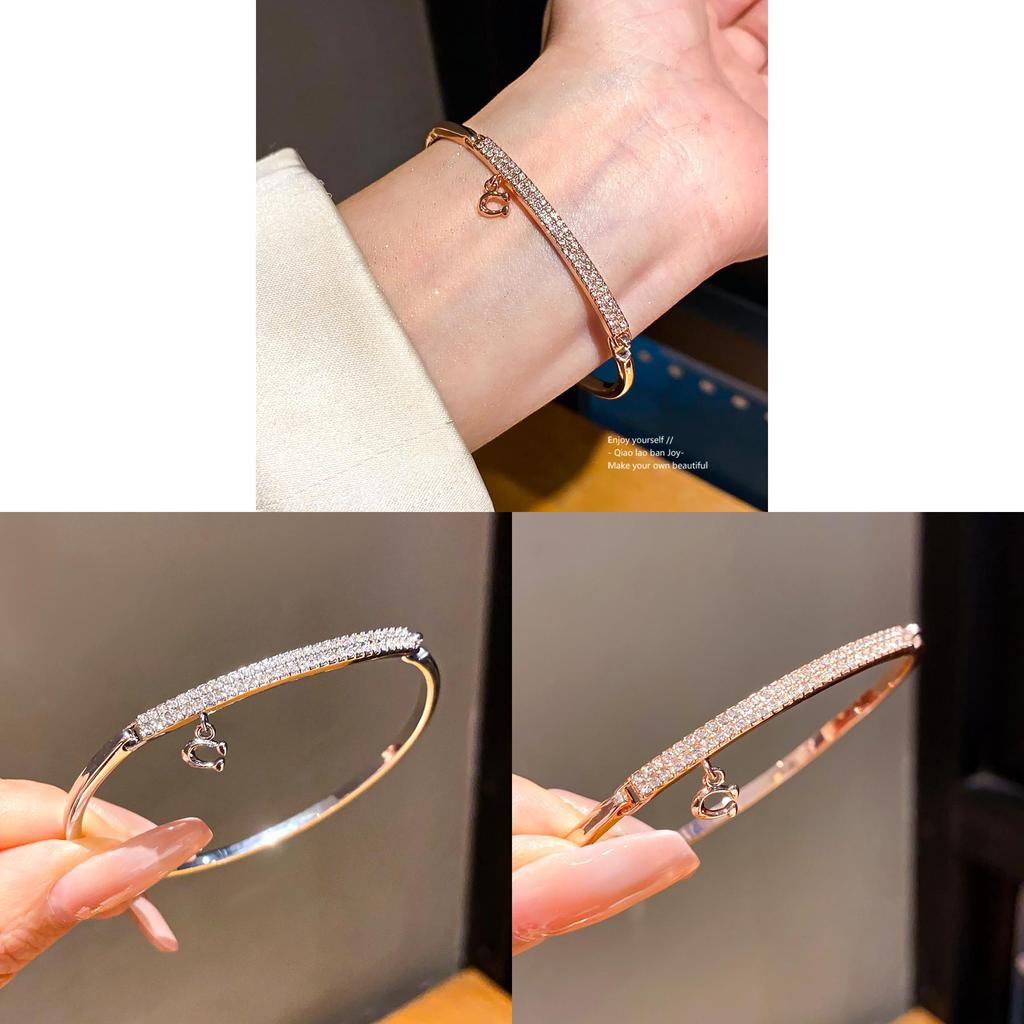 Minimalist Rose Gold Copper Bracelet With Embedded Diamonds For Fashion And Office Wear
