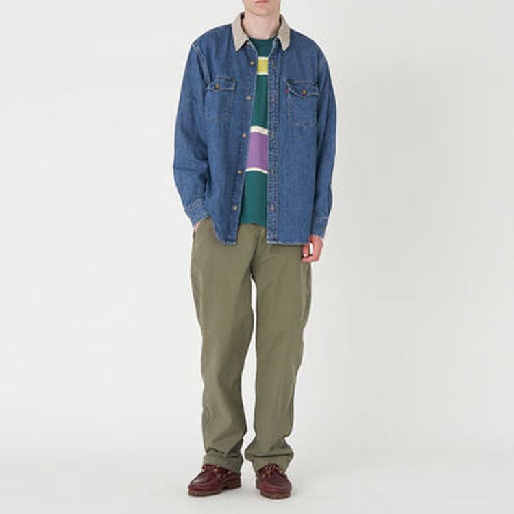 Levis Fw22 Solid Color Casual Polo Long Sleeve Shirt Men Shirts Blue A1919-0006